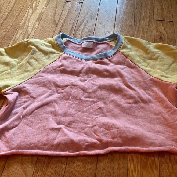 NWOT Abound women's multicolor raw hem cotton cropped pullover sweater sz medium - Picture 1 of 9